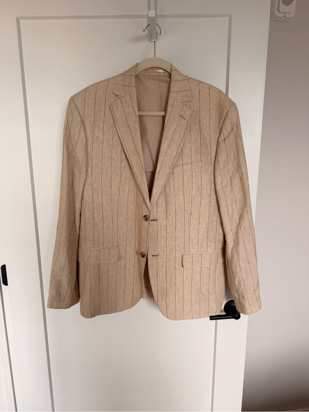 Beige Pinstripe Linen Men's Blazer